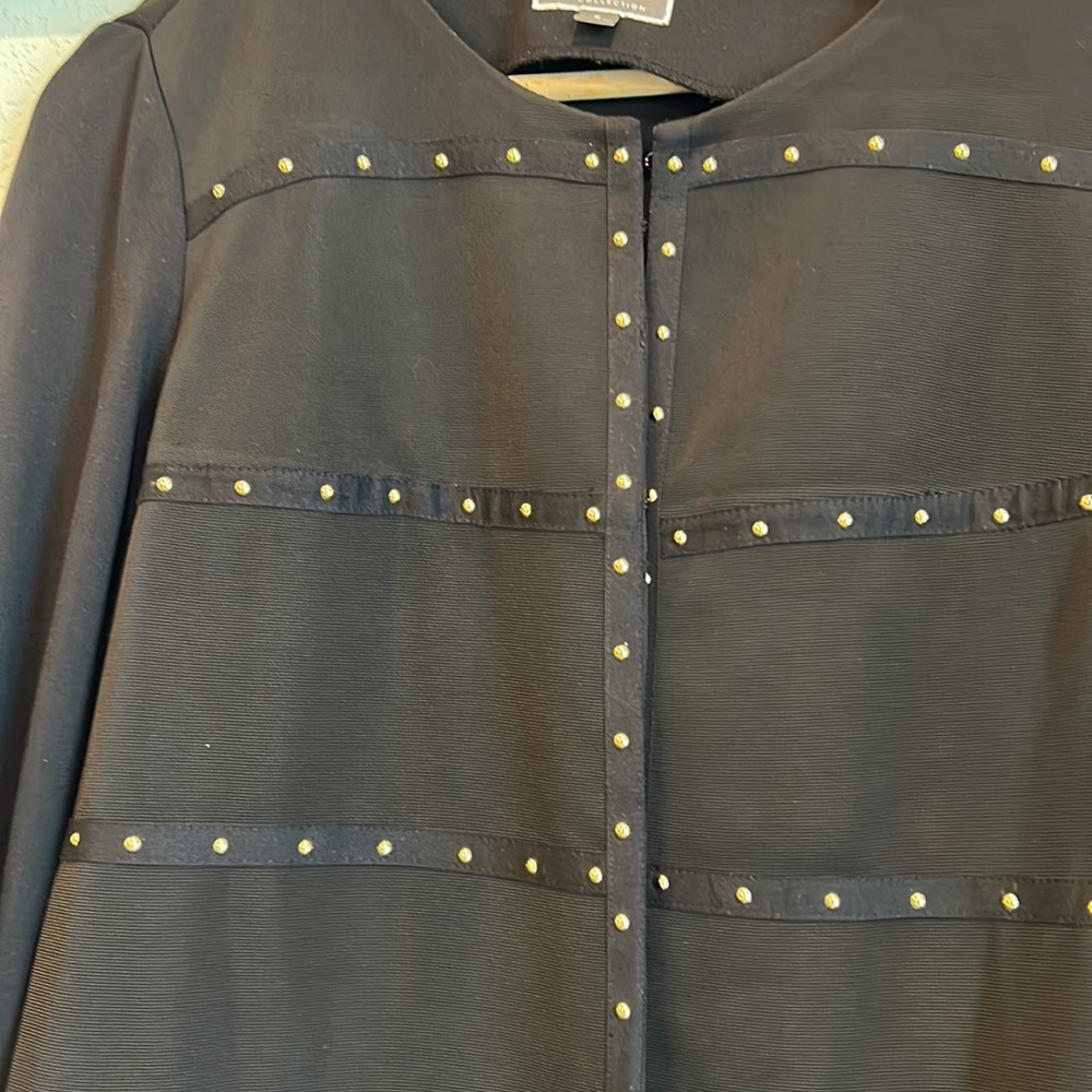 Gold studded deep black jacket by JM collection, size S - Picture 2 of 4